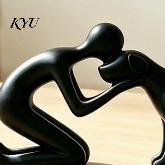 Dekorative Regalstatue für Haustierverlust, Abstrakte Mensch-Hund Harzfigurine, Sandsteinstruktur Bindungsskulptur, Gedenk-Souvenirs, Elternhaus