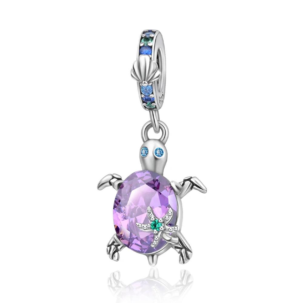 Copper Blue Zircon Star Sea Turtle Shape Twelve Color Charm Beads Fit Original Bracelet For Women Pendant Diy Jewelry Gift