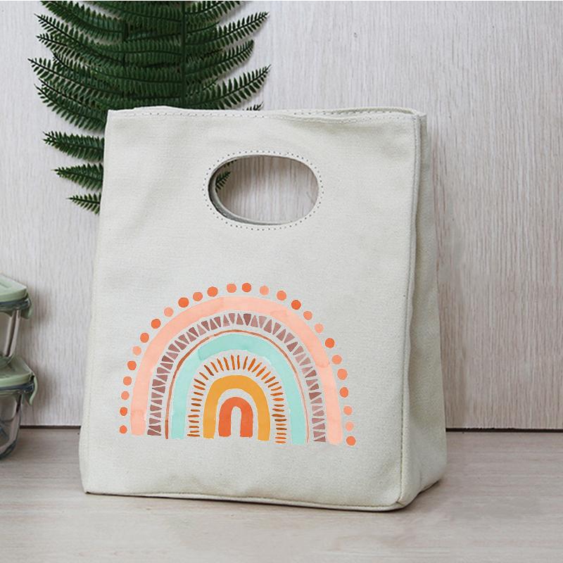 Rainbow Print Portable Lunch Bags Thermal Insulated Bento Box Tote Office Cooler School Picnic Food Storage Pouch for Women Kids