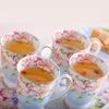 Fine Bone China Coffee Mugs Set of 4, Hand Drawn Gold Rimmed Floral Mugs, Porcelain Bone China Tea Cup with Lid, 300ml Elegant Office Home Tea Sets