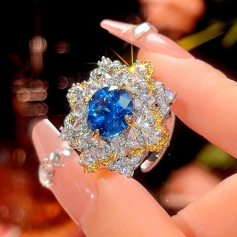 Jewelry Copper Bottom Gold-Plated Simulation Blue Spinel Cornflower Light Luxury Suit Women 12-10M