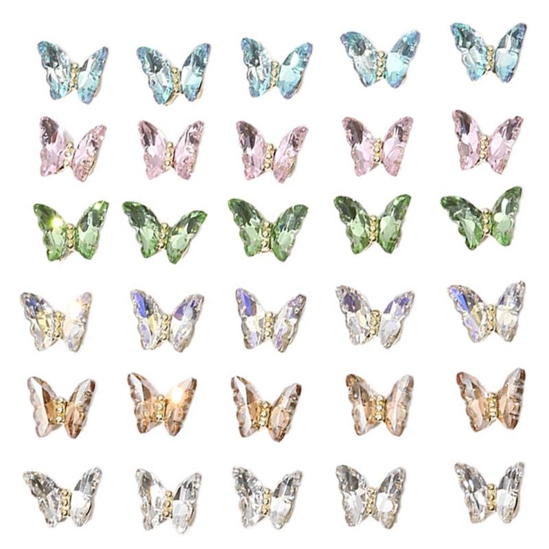1Bag 3D Nail Charms Butterfly Shaped Nail Rhinestones for Women Elegant DIY Nails Art Decoration Accessories