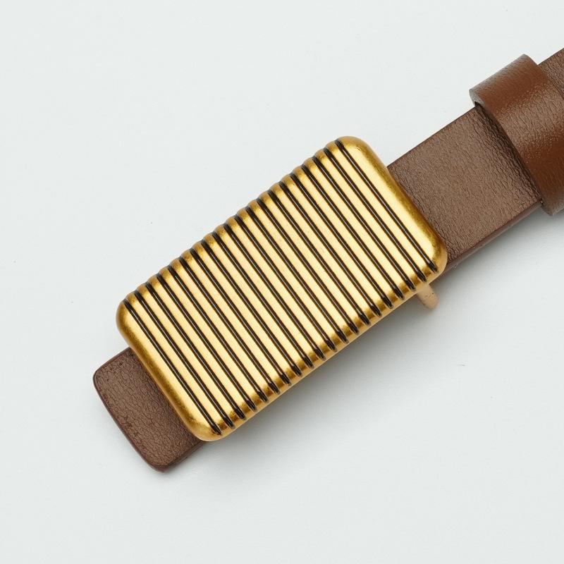 Belt, Women, Casual Leather Slim Trousers, Belt, Waist, Cowhide Smooth Plate Buckle