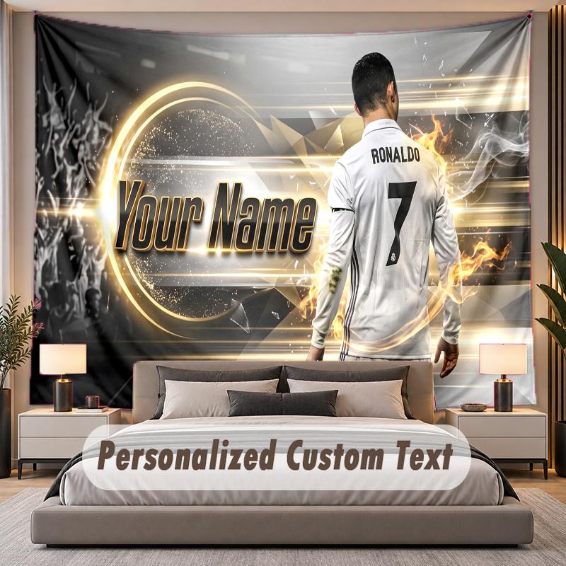 Custom Name Text Tapestry Cristiano Ronaldo Personalized Polyester Wall Tapestry For Bedroom And Room