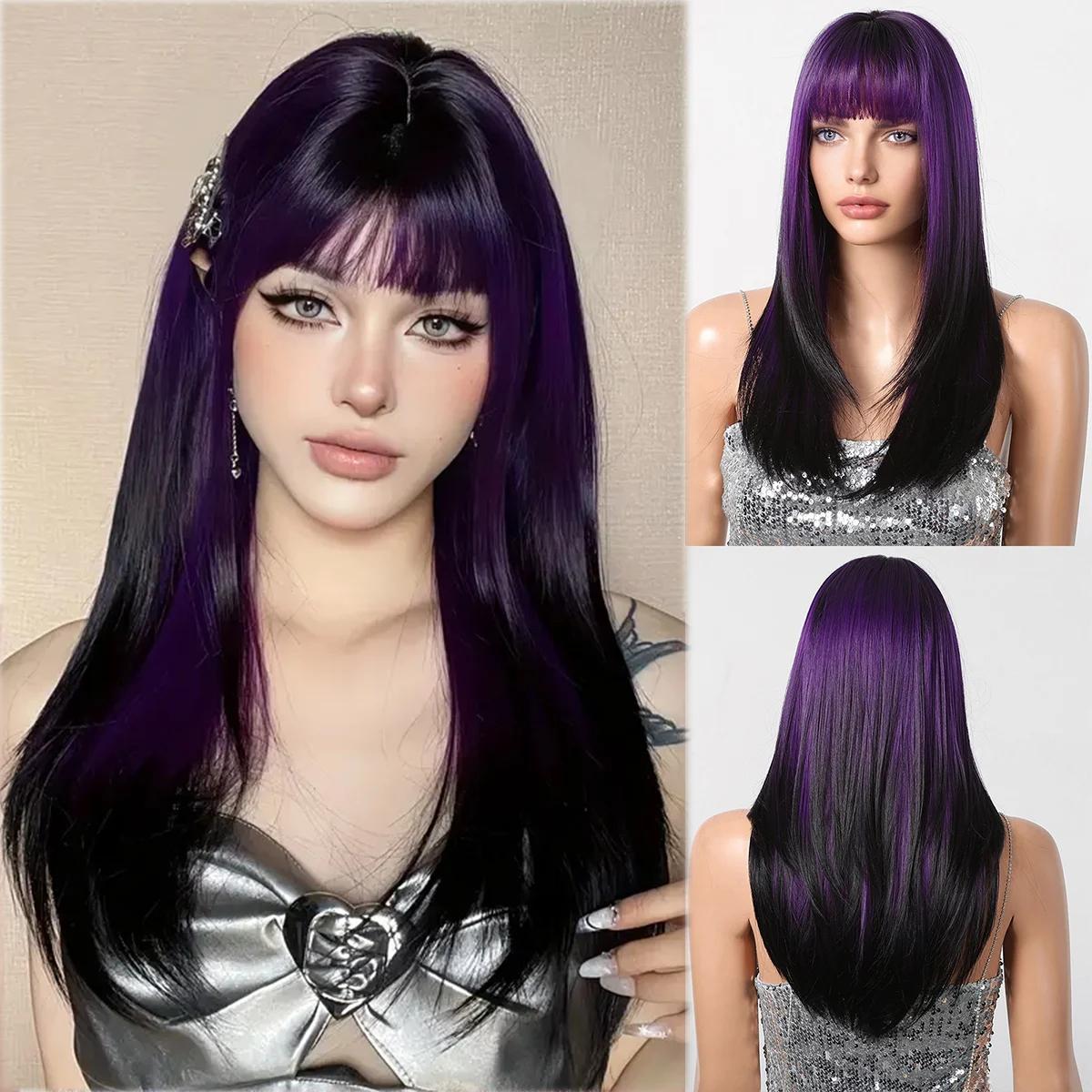 

LOUIS FERRE Ombre Красный Черный Косплей Парики для Женщин Длинные Прямые Многослойные Синтетические Парики С Челкой Лолита Вечерние Жаростойкие Натуральные Волосы