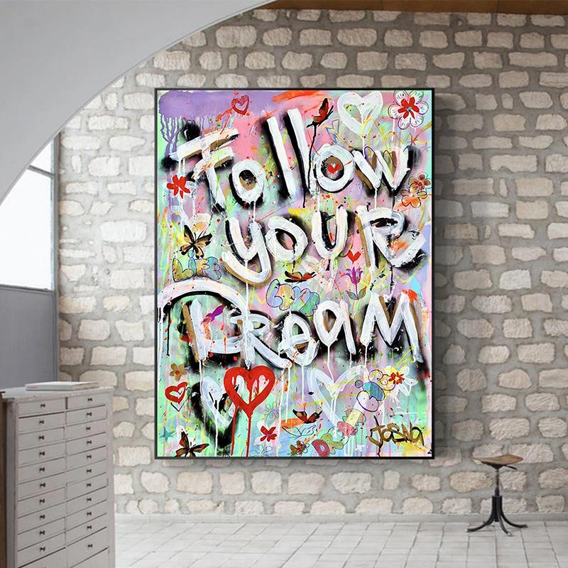 Graffiti Letter Follow Your Dream Canvas Paintings Motivational Poster Print Wall Art Picture for Living Room Wall Decor Cuadros