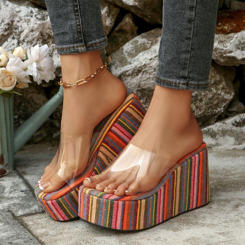 Sandali a ciabatta da donna in PVC trasparente con punta aperta Estate Zeppa 10 cm Tacchi Alti Pantofole da donna Piattaforma Casual Sandali
