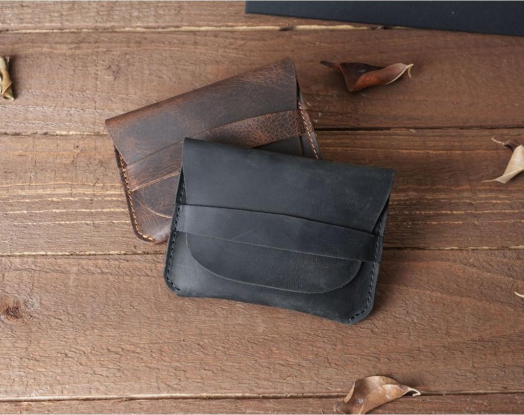 Handmade Crazy Horse Genuine Cow Leather Men's Card Holder Ultra Slim Compact Multi Card Slots Minimalist Leather Card Wallet