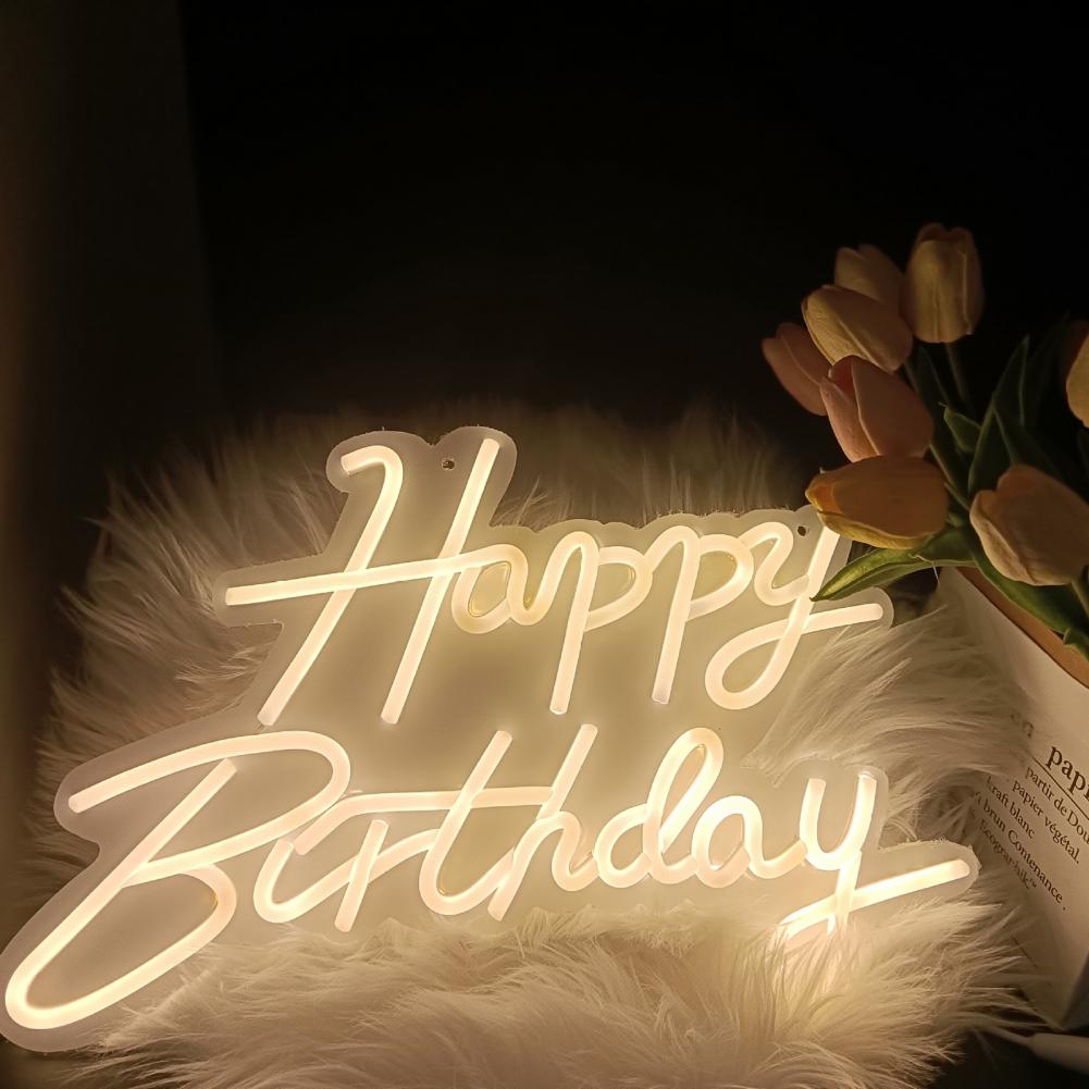 Led Birthday Decoration Birthday Party Led Sign Happy Birthday Neon Sign Led Light Usb Powered Dimmable Acrylic Lamp Warm White