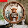Wooden hanging decorative sign, toilet decoration, 2D flat pendant, the pattern is a cow sitting on the toilet reading a newspaper,gift for a friend