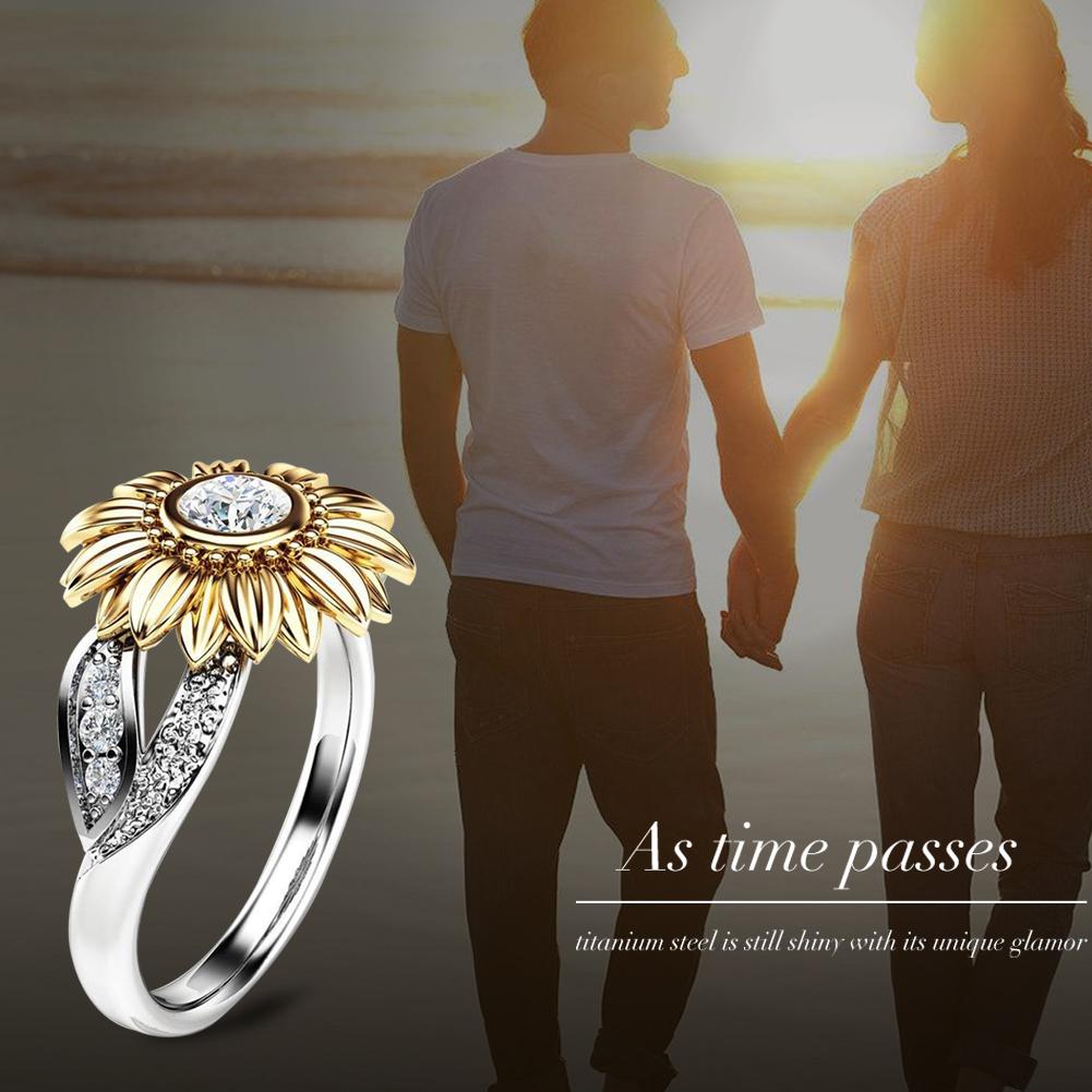 Fashionable Female Copper Engagement Round Sunflower Ring with Zircon Decoration 6#