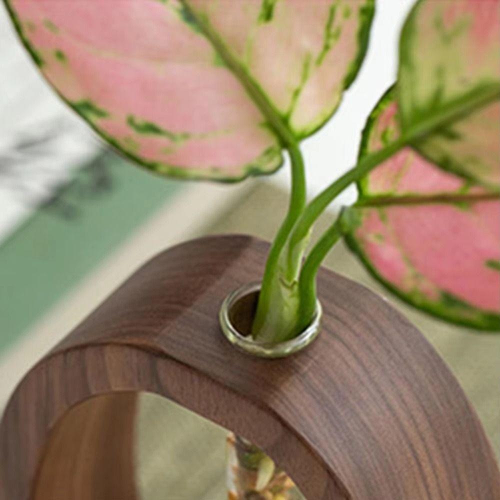 Test Tube Shape Solid Wood Flower Vase Clear Wooden Stand Hydroponic Flower Vessel Vase Ornaments Glass Vase
