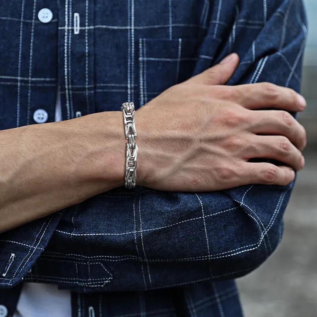 Chunky Byzantine Chain Bracelets for Men Boys,V-shape Stainless Steel Chain Link Wristband,Vintage Rock Punk Zircon