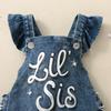 Baby Mädchen 2-teilige Sommeroutfits Fliegenärmel Buchstabenprint Denim Strampler mit Stirnband Set Säuglingskleidung
