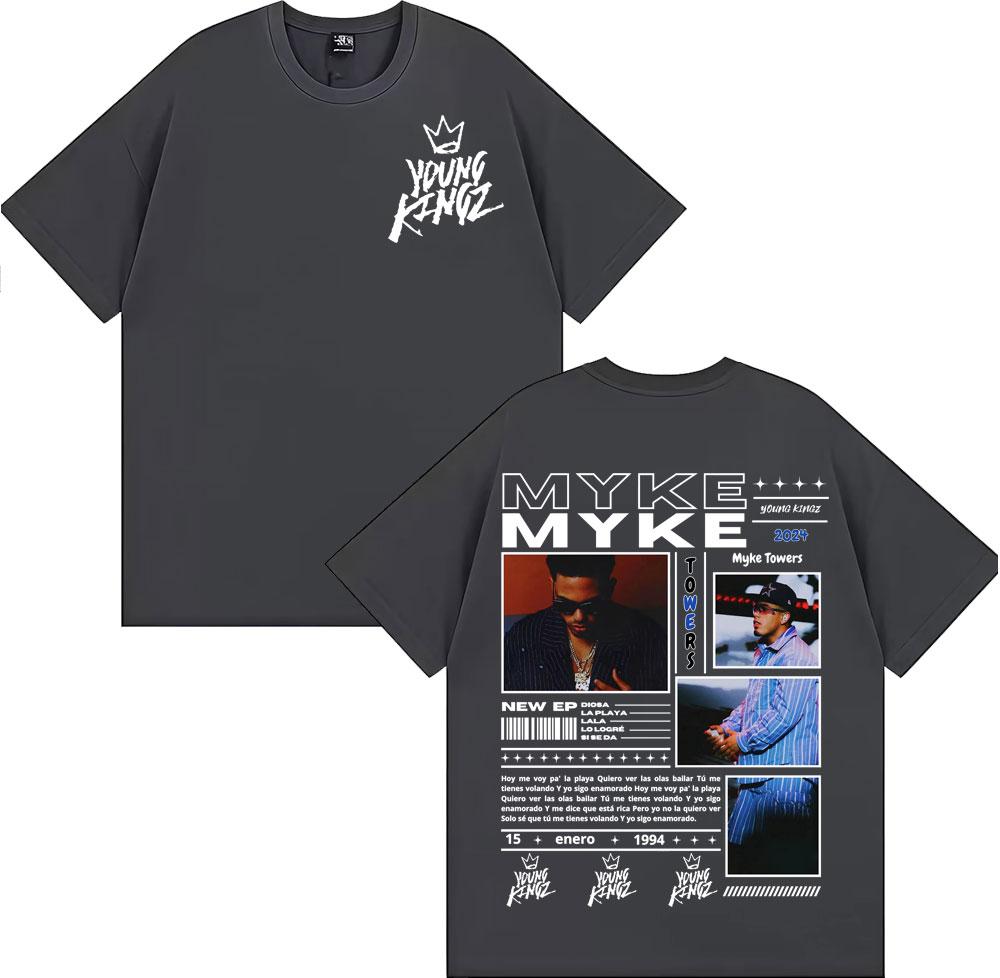 Rapper Myke Towers Graphic Printed T-shirts for Men Harajuku Hip Hop Oversized T Shirt Unisex Summer Cotton Short Sleeve T-shirt