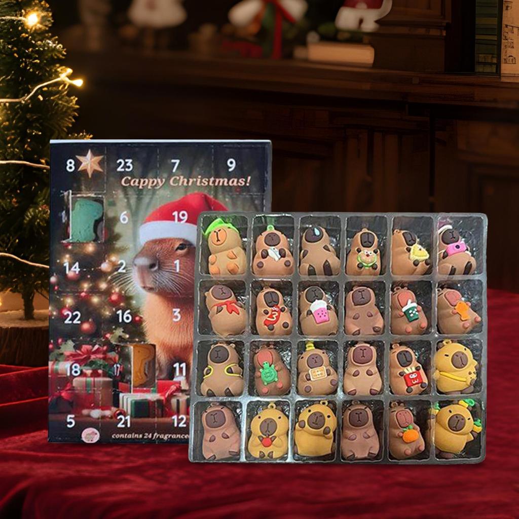 Capybara Advent Calendar Xmas Countdown Calendar Cute Capybara Christmas Ornaments 24pcs 3D Cute Capybara Christmas tree Pendant