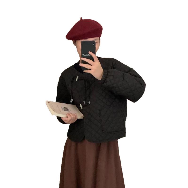 Rhombus crew neck lightweight down jacket women's 2024 winter new warm small loose casual sweet coat tide