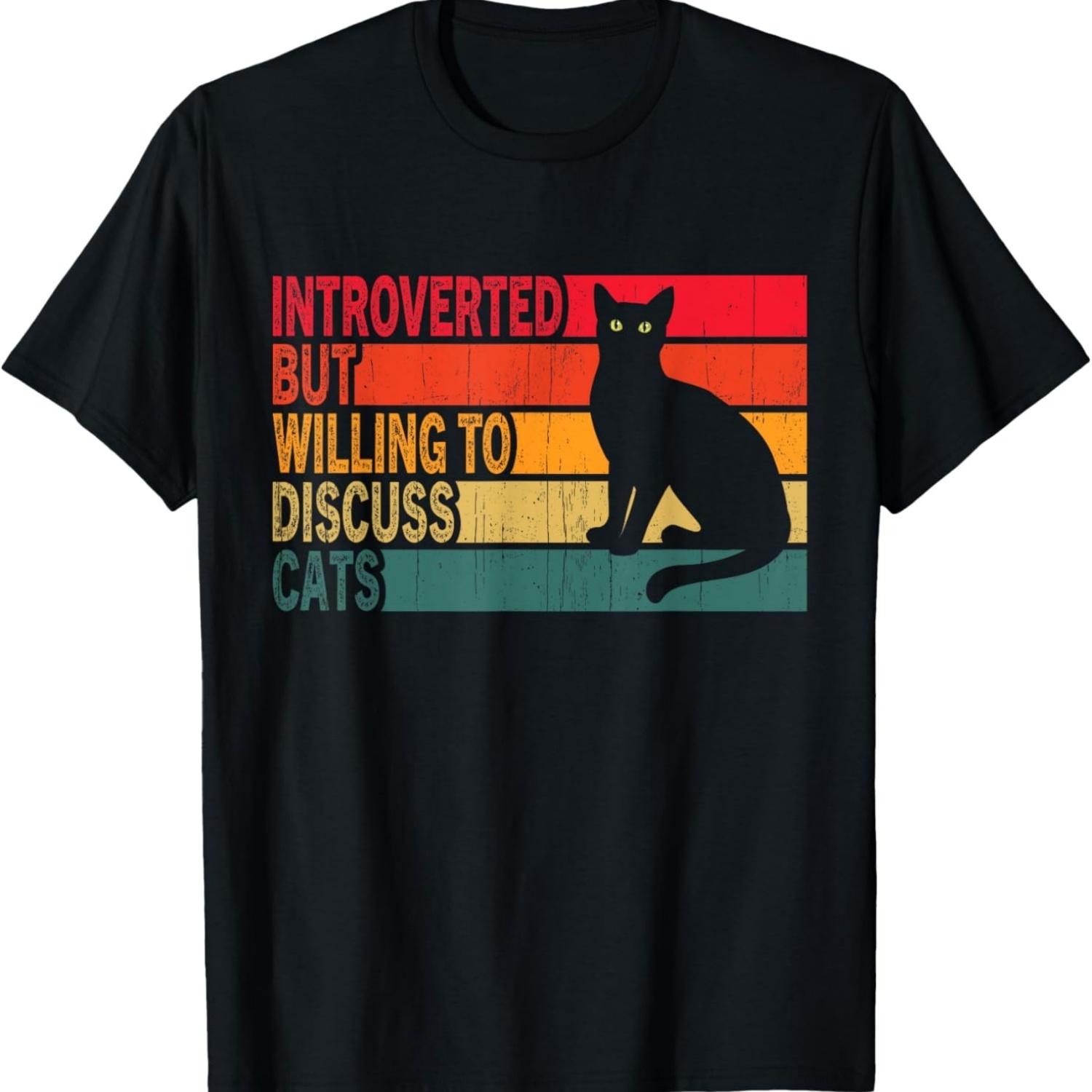 

Introverted But Willing To Discuss Cats Vintage Cat Lover T-Shirt for Men Women S чёрный
