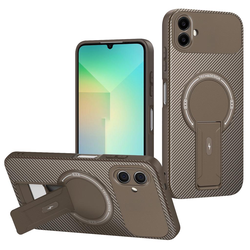 For Samsung Galaxy A06 4G Case with Kickstand Carbon Fiber Texture PC+TPU Phone Cover