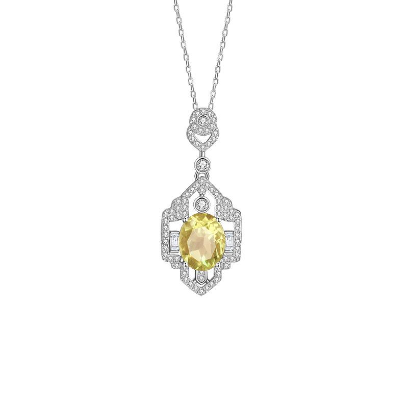 Natural Peridot Retro Pendant S925 Sterling Silver Necklace Women's Light Luxury Crystal Clavicle Chain Jewelry