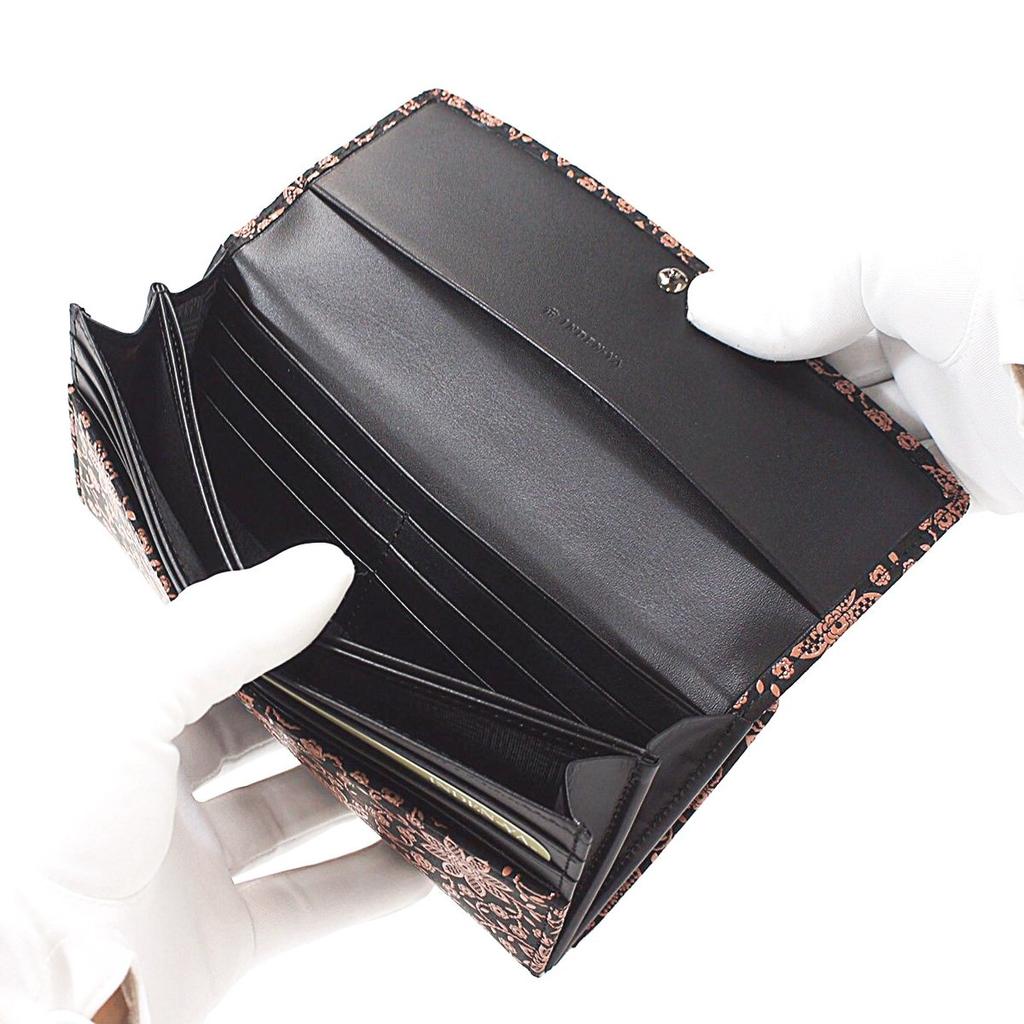 Indenya Inden Long Wallet, Large Capacity, Deerskin Leather, Black with Pink Lacquer, Clematis Pattern, 2310-51-169