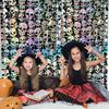 Decorative Festive Curtain Halloween Skull Foil Fringe Curtain, Iridescent Disposable Tablecloth, Pattern Party Decor Table Cover Tinsel Backdrop for