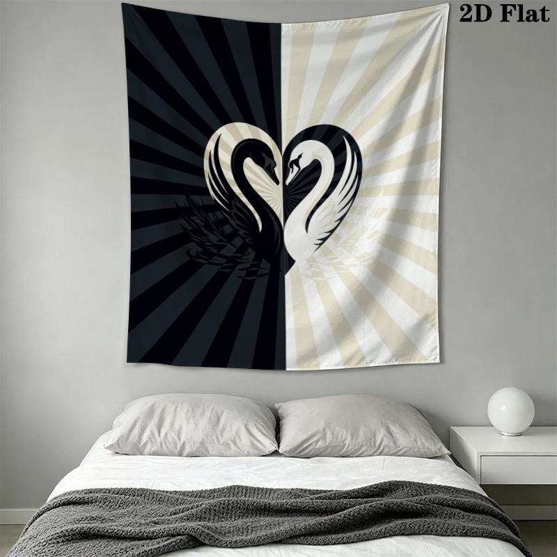 Black&White Swan Wall Tapestry Aesthetic Wall Hanging Printed Fabric Blanket Decorative Tapestries for Bedroom Living Room Home Decor