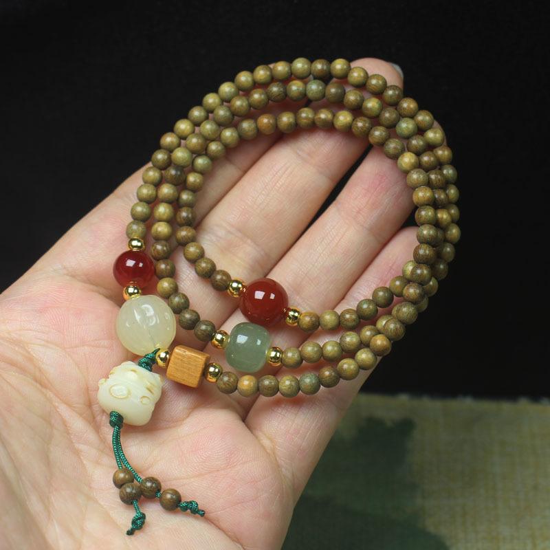 Многослойный браслет из зеленого сандала с подвеской-лапкой кошки и семенами бодхи, деревянный браслет с бусинами для мужчин и женщин Standard packaging
