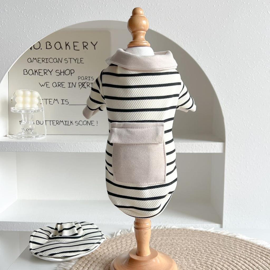 Autumn/Winter Pet Striped Bottom Shirt Cute Hat Set Teddy Cat Hoodie Dog Clothes for Small Dogs Puppy Clothes