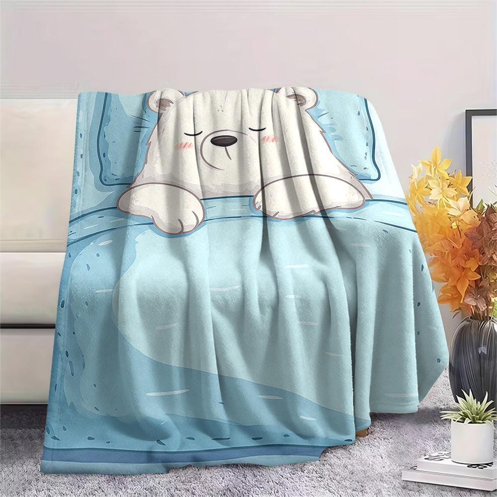 Polar Bear Print Flannel Blanket, High quality Comfortable for All Seasons, Home Decor, Warmth and Comfort, Perfect for Christmas Gifts