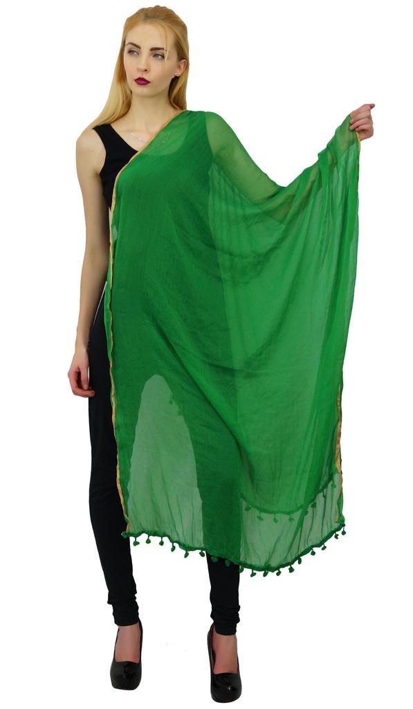 Stola aus Chiffon-Mischung, indischer langer Dupatta Chunni-Nackenwickelschal mit Quaste