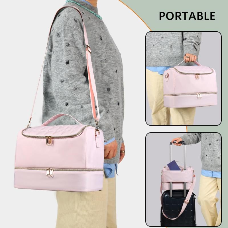 Portable Nail Varnish Organizers Bag Double Handles Adjustable Strap Waterproof Polyester Makeup Storage Case 30x22x25cm