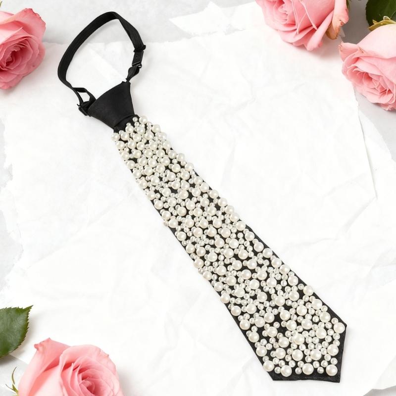 Elegant Artificial Pearls Tie for Men and Women Business Meetings and Dinners with Stylish Lookings and Preknot Design