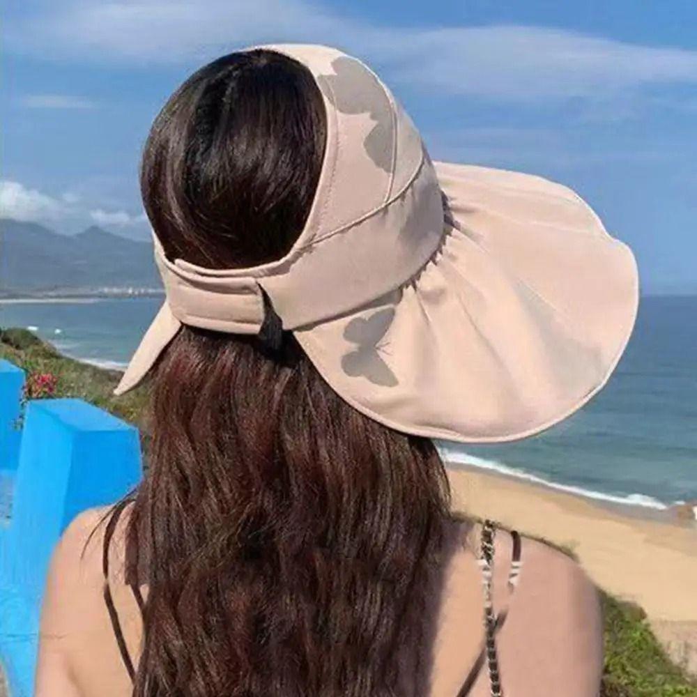 Foldable Summer Sun Cap Empty Top Sunscreen Bucket Hat Fashion Large Visor Sun Hat  Women