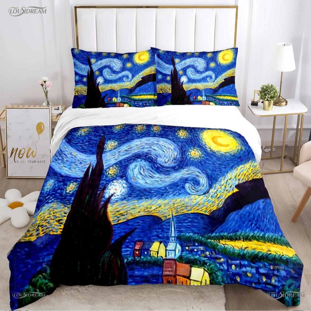 Van Gogh Kunst Niedlich Kawaii Bequemer Bettbezug Steppdecke Kissenbezug Bettwäscheset Kinder Schlafzimmer Dekoration Heimtextil