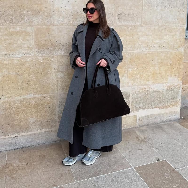 Kabát s klopami, dvouřadé zapínání, temperamentní vlněný dlouhý kabát, silná látka, dámská teplá bunda, podzim 2025