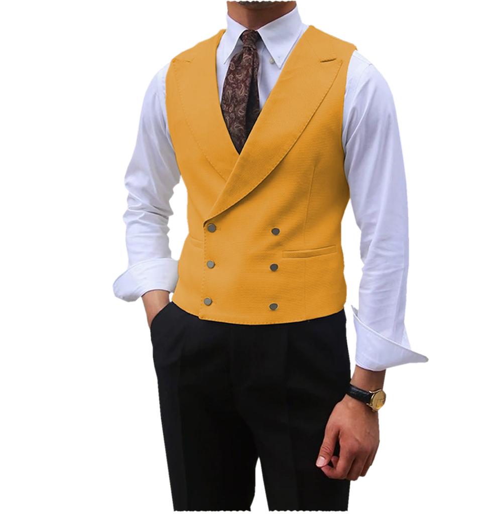 Men Vest Brown Solid Peaked Lapel Double Breasted Sleeveless Jacket Wedding Banquet Business Casual Slim Waistcoat