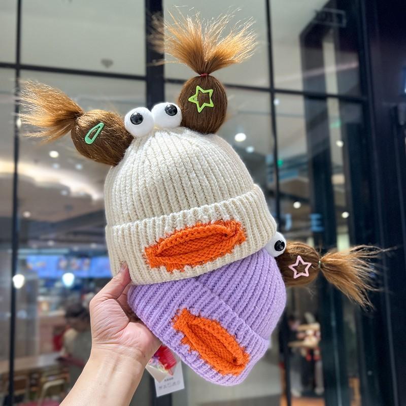 Cute Funny Knit Hat Women Street Snap Winter Thick Warm Ear Protection Cap