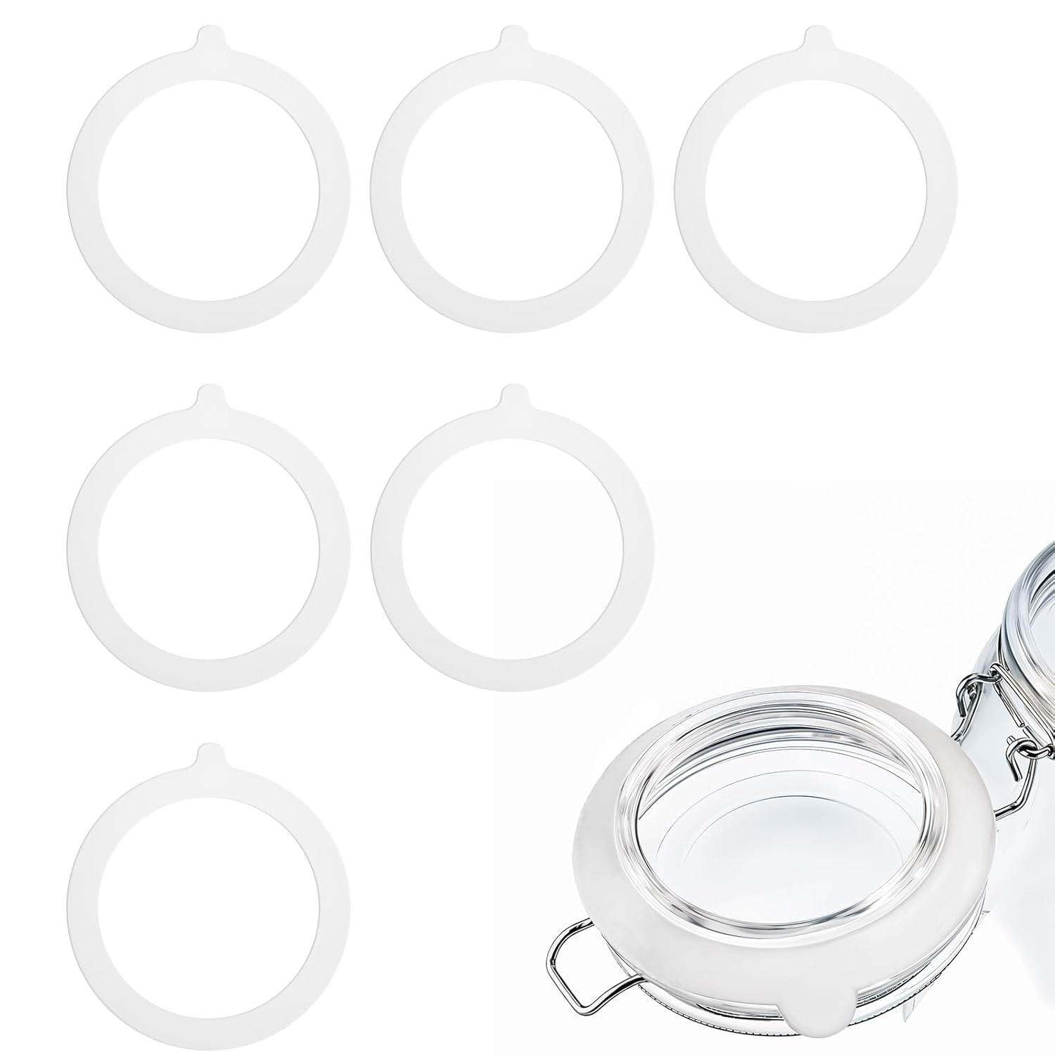 6 Pcs 4.5 Inch Rubber Seals Rings for Glass,Leakproof Jar Seal Accessories,Rubber Rings for Mouth Glass Jars (White) Pay Attention to Product Size