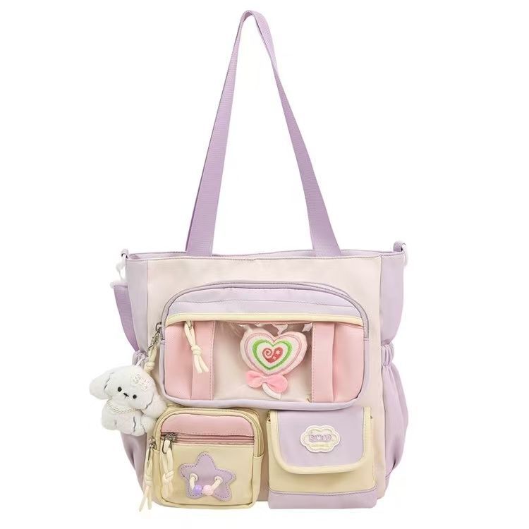 New Sweet and Cute Girl Ulzzang Cartoon Ita Bag Preppy Style Large Capacity Hand Tote Bag Casual One-shoulder Crossbody Bag