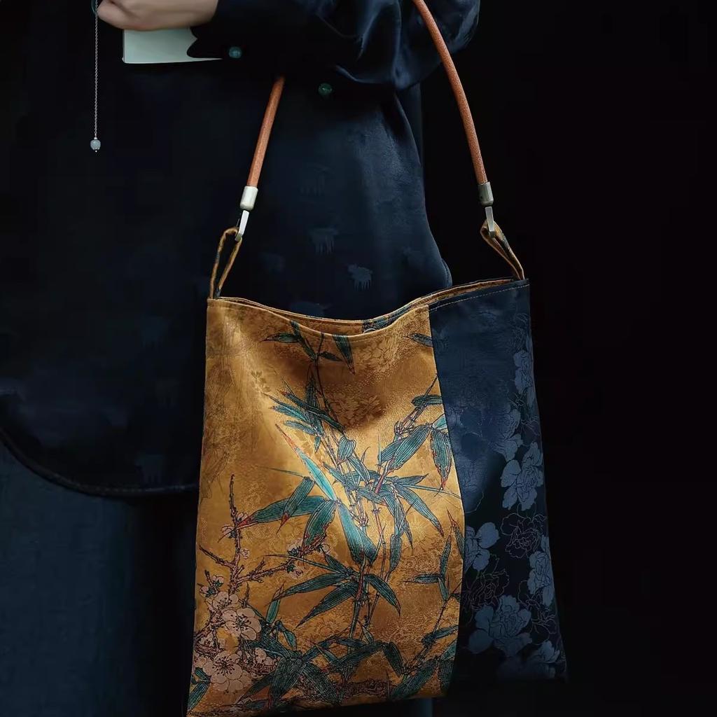 Xiangyunsha, New Chinese style, versatile tea and ancient costume, artistic, large size, one shoulder armpit bag, hand-held storage bag, cloth bag