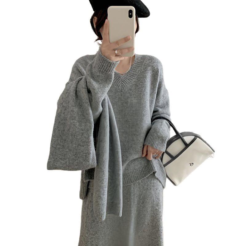 Strick-Zweiteiler in Übergröße: Weicher Bauchweg-Midirock & Top für Herbst/Winter