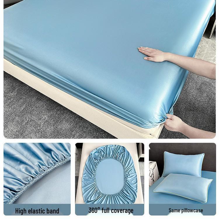 

2025 Преміальне простирадло на гумці з крижаного шовку - Імітація тенселю, Клас А, Безпечне для матері та дитини, Можна прати в машині, Надглибоке 90x200cm + 1 pillowcase (2-piece)