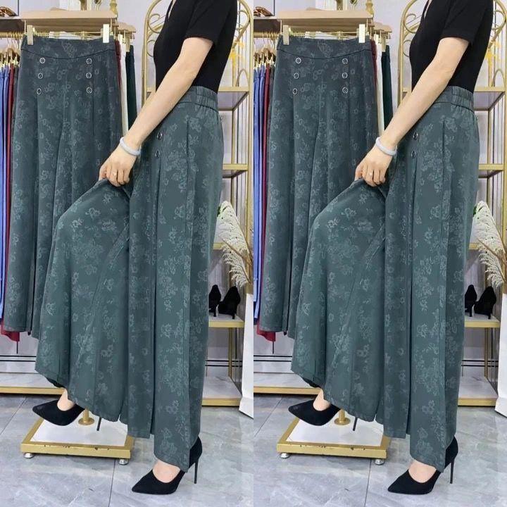 

Элегантные женские кюлоты с высокой талией, устойчивые к сминанию, с широкими штанинами и принтом Large зелёный