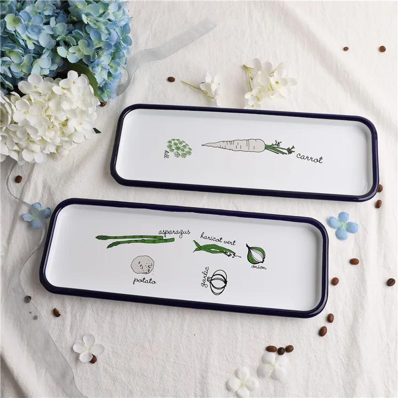

European Style Vegetable Patterned Enamel Tray Baking and Grilled Fish Plate Kitchen Fruit Bowl Candy Cake Tableware