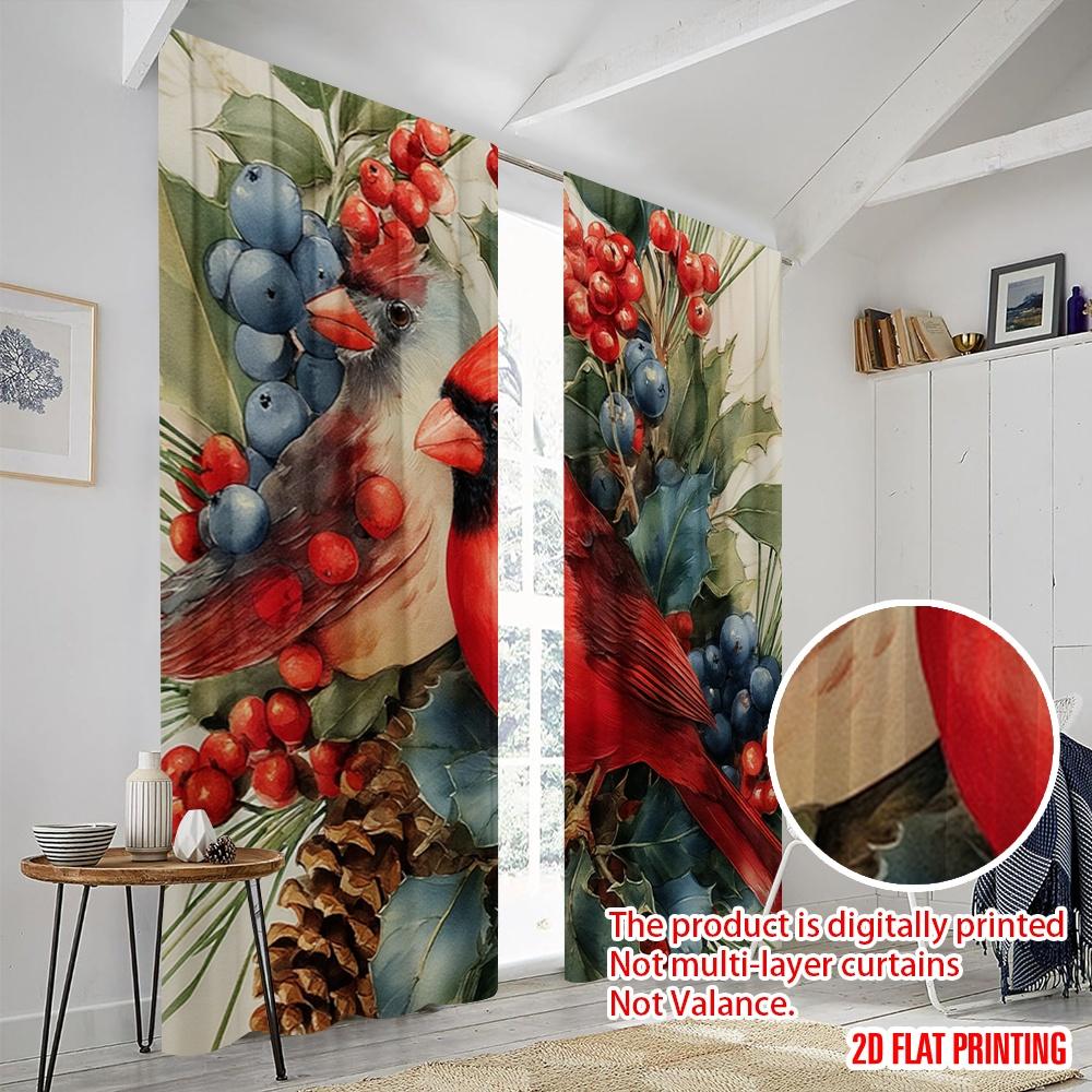 2 st, 2D plattryckta Gardiner Rullgardiner Kardinaler Julkrans Slitstarkt 100% Polyestertyg (utan spö) Dekorationer