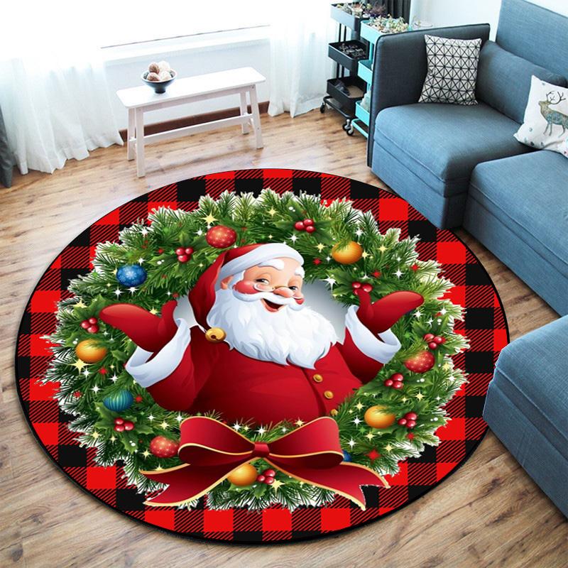 Cute Christmas Day Gift Bell Santa Claus Snowman Christmas Tree round rug Home Soft Decorative Anti slip Chair Mat Carpet Outdoor Floor Mat Carpet 32