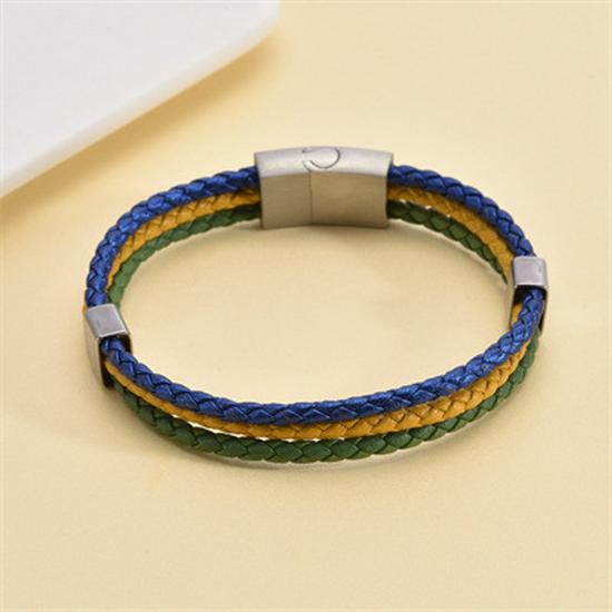 Stainless Steel National Flag Bracelet: 2022 Qatar World Cup Titanium Magnetic Leather Bracelet