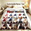 Gnome Theme Custom Blanket Personalized Name & Text Customized Soft Warm Throw Blanket Home Decor