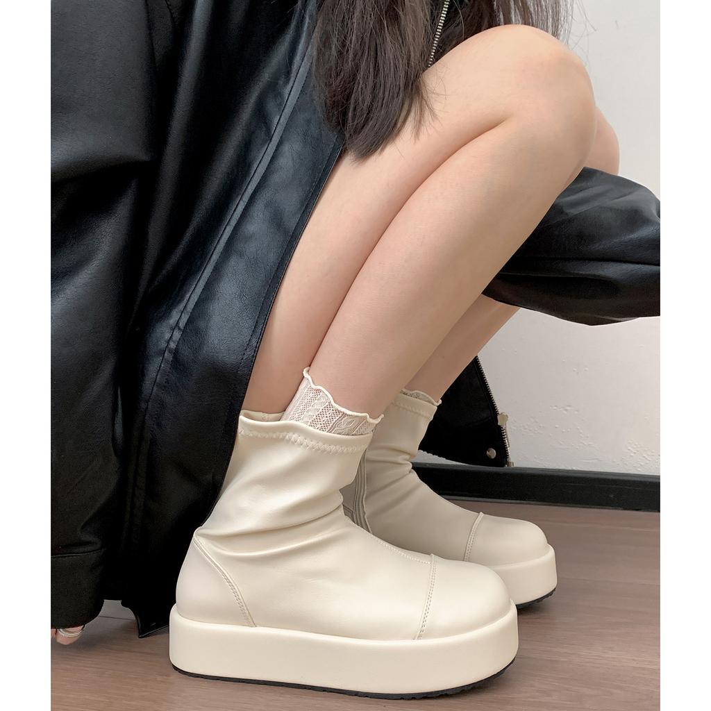 Bottines Martin rétro blanches britanniques à semelles épaisses pour femmes 2025 nouvel automne jupe rehaussantes et amincissantes bottines courtes